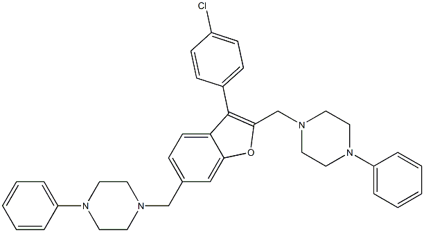 3-(p-Chlorophenyl)-2,6-bis[(4-phenyl-1-piperazinyl)methyl]benzofuran Structure