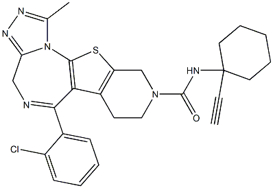 1-Methyl-6-(2-chlorophenyl)-9-[(1-ethynylcyclohexyl)aminocarbonyl]-7,8,9,10-tetrahydro-4H-pyrido[4',3':4,5]thieno[3,2-f][1,2,4]triazolo[4,3-a][1,4]diazepine Struktur