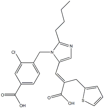 (E)-3-[2-ブチル-1-(4-カルボキシ-2-クロロベンジル)-1H-イミダゾール-5-イル]-2-(2-チエニルメチル)アクリル酸 化学構造式