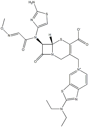 (7R)-7-[(2-アミノ-4-チアゾリル)(メトキシイミノ)アセチルアミノ]-3-[[(2-ジエチルアミノチアゾロ[5,4-c]ピリジン-5-イウム)-5-イル]メチル]セファム-3-エン-4-カルボン酸 化学構造式