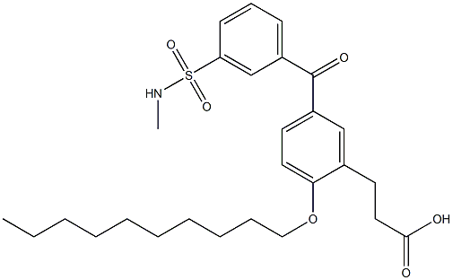 2-(デシルオキシ)-5-[3-メチルアミノスルホニルベンゾイル]ベンゼンプロパン酸 化学構造式