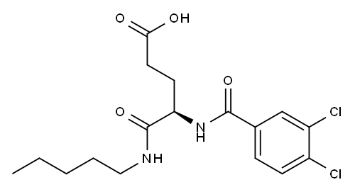 (R)-4-[(3,4-ジクロロベンゾイル)アミノ]-5-オキソ-5-(ペンチルアミノ)ペンタン酸 化学構造式