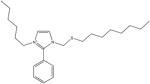 3-Hexyl-2-phenyl-1-[(octylthio)methyl]-1H-imidazol-3-ium 结构式