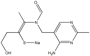 N-[(4-アミノ-2-メチル-5-ピリミジニル)メチル]-N-(4-ヒドロキシ-1-メチル-2-ソジオチオ-1-ブテニル)ホルムアミド 化学構造式