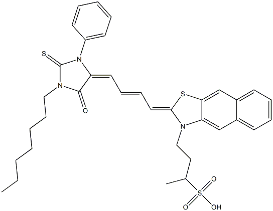 4-[2-[4-(1-Heptyl-3-phenyl-5-oxo-2-thioxoimidazolidin-4-ylidene)-2-butenylidene]naphtho[2,3-d]thiazol-3(2H)-yl]-2-butanesulfonic acid 结构式