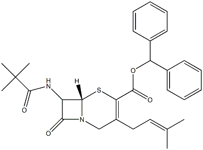 7-(tert-ブチルカルボニルアミノ)-3-(3-メチル-2-ブテニル)セファム-3-エン-4-カルボン酸ジフェニルメチル 化学構造式