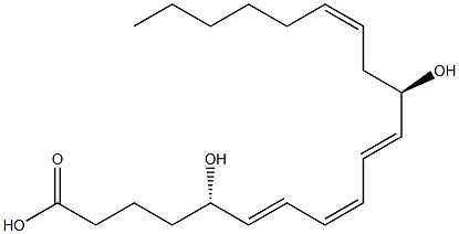 (5S,6E,8Z,10E,12R,14Z)-5,12-ジヒドロキシ-6,8,10,14-イコサテトラエン酸 化学構造式