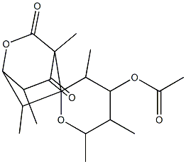4'-アセチルオキシ-3',4',5',6'-テトラヒドロ-3',4,5',6,6',7-ヘキサメチルスピロ[2-オキサビシクロ[2.2.2]オクタン-5,2'-[2H]ピラン]-3,8-ジオン 化学構造式
