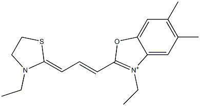 3-Ethyl-2-[3-(3-ethylthiazolidin-2-ylidene)-1-propenyl]-5,6-dimethylbenzoxazol-3-ium Struktur