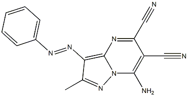 2-メチル-3-(フェニルアゾ)-7-アミノピラゾロ[1,5-a]ピリミジン-5,6-ジカルボニトリル 化学構造式