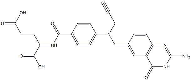 2-[4-[N-[(2-アミノ-3,4-ジヒドロ-4-オキソキナゾリン)-6-イルメチル]-N-(2-プロピニル)アミノ]ベンゾイルアミノ]グルタル酸 化学構造式