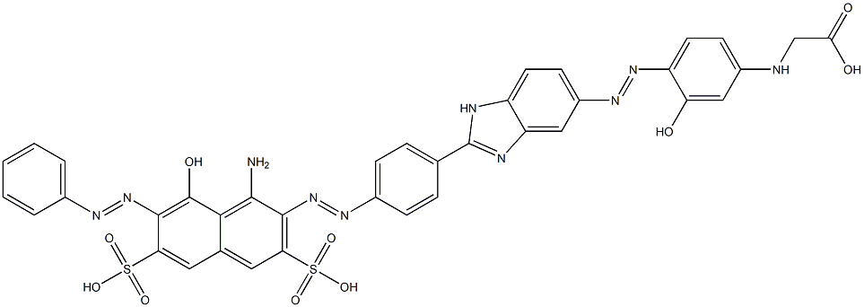 N-[4-[[2-[4-[[1-アミノ-8-ヒドロキシ-7-(フェニルアゾ)-3,6-ジスルホ-2-ナフチル]アゾ]フェニル]-1H-ベンゾイミダゾール-5-イル]アゾ]-3-ヒドロキシフェニル]グリシン 化学構造式