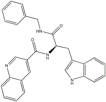 (2R)-3-(1H-インドール-3-イル)-2-(3-キノリニルカルボニルアミノ)-N-ベンジルプロパンアミド 化学構造式