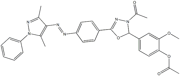 4-Acetyl-5-(4-acetoxy-3-methoxyphenyl)-4,5-dihydro-2-[4-[(3,5-dimethyl-1-phenyl-1H-pyrazol-4-yl)azo]phenyl]-1,3,4-oxadiazole Structure