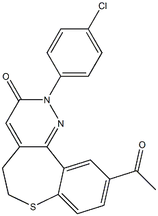 10-アセチル-2-(4-クロロフェニル)-5,6-ジヒドロ[1]ベンゾチエピノ[5,4-c]ピリダジン-3(2H)-オン 化学構造式