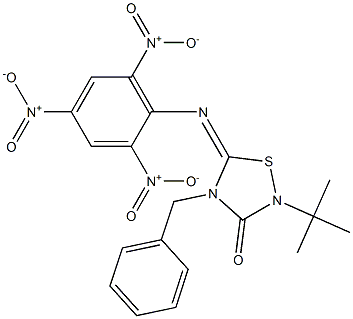 2-tert-Butyl-4-benzyl-5-(2,4,6-trinitrophenylimino)-4,5-dihydro-1,2,4-thiadiazol-3(2H)-one Struktur