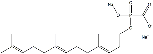 [[[(3E,7E)-4,8,12-トリメチルトリデカ-3,7,11-トリエニル]オキシ]ソジオオキシホスフィニル]ぎ酸ナトリウム 化学構造式