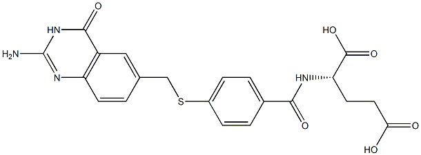 (S)-2-[4-[[(3,4-ジヒドロ-2-アミノ-4-オキソキナゾリン)-6-イル]メチルチオ]ベンゾイルアミノ]グルタル酸 化学構造式