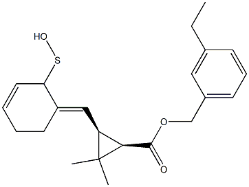 (1R,3S)-2,2-Dimethyl-3-[[(3E)-2,3,4,5-tetrahydro-2-oxothiophen]-3-ylidenemethyl]cyclopropane-1-carboxylic acid-3-ethylbenzyl ester Struktur