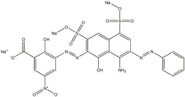 3-[[8-アミノ-1-ヒドロキシ-7-フェニルアゾ-3,5-ビス(ソジオスルホ)-2-ナフタレニル]アゾ]-2-ヒドロキシ-5-ニトロ安息香酸ナトリウム 化学構造式