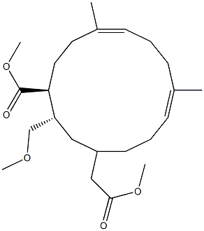 (3S,4S,7E,11E)-3-(Methoxymethyl)-4-(methoxycarbonyl)-7,11-dimethylcyclotetradeca-7,11-diene-1-acetic acid methyl ester 结构式