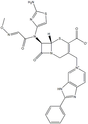 (7R)-7-[(2-Amino-4-thiazolyl)(methoxyimino)acetylamino]-3-[[2-phenyl-(3H-imidazo[4,5-c]pyridin-5-ium)-5-yl]methyl]cepham-3-ene-4-carboxylic acid Struktur