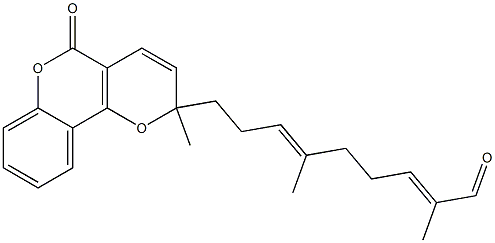 2-[(3E,7E)-9-オキソ-4,8-ジメチル-3,7-ノナジエン-1-イル]-2-メチル-2H,5H-ピラノ[3,2-c][1]ベンゾピラン-5-オン 化学構造式