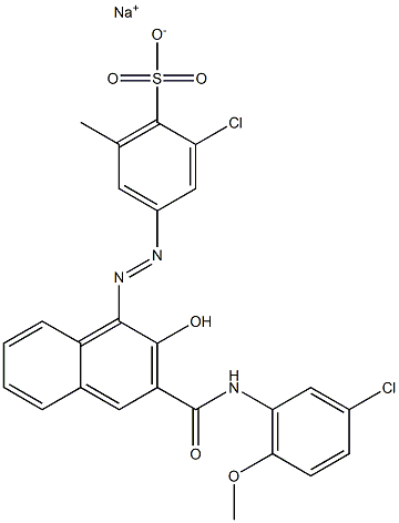 2-Chloro-6-methyl-4-[[3-[[(3-chloro-6-methoxyphenyl)amino]carbonyl]-2-hydroxy-1-naphtyl]azo]benzenesulfonic acid sodium salt Struktur