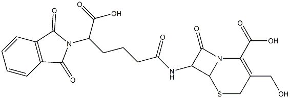 7-[5-Carboxy-5-(1,3-dihydro-1,3-dioxo-2H-isoindol-2-yl)pentanoylamino]-3-hydroxymethyl-8-oxo-5-thia-1-azabicyclo[4.2.0]oct-2-ene-2-carboxylic acid Struktur