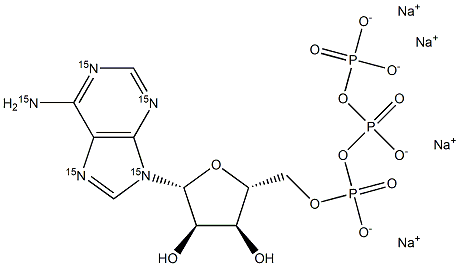 Adenosine-15N5 5'-triphosphate sodium salt solution supplied as the sodium salt in 100 mM soln with H2O, with 5 mM Tris buffer, 98 atom % 15N|