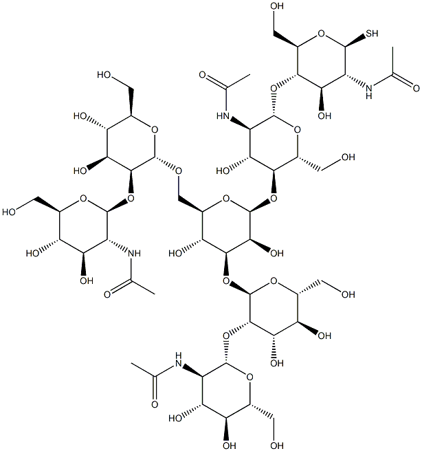 2-Acetamido-4-O-{2-acetamido-4-O-[[3-O-[2-O-(2-acetamido-2-deoxy-b-D-glucopyranosyl)-a-D-mannopyranosyl]-6-O-[2-O-(2-acetamido-2-deoxy-b-D-glucopyranosyl)-a-D-mannopyranosyl]-b-D-mannopyranosyl]]-2-deoxy-b-D-glucopyranosyl}-2-deoxy-b-D-thioglucopyranoside Struktur