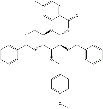 4-Toluoyl 2-O-benzyl-4,6-O-benzylidene-3-O-p-methoxybenzyl-a-D-thiomannopyranoside 结构式