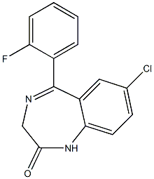(E)-7-Chloro-5-(2-fluorophenyl)-1H-benzo[e][1,4]diazepin-2(3H)-one Struktur