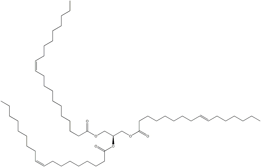 1-(9Z-hexadecenoyl)-2-(9Z-octadecenoyl)-3-(11Z-eicosenoyl)-sn-glycerol Structure