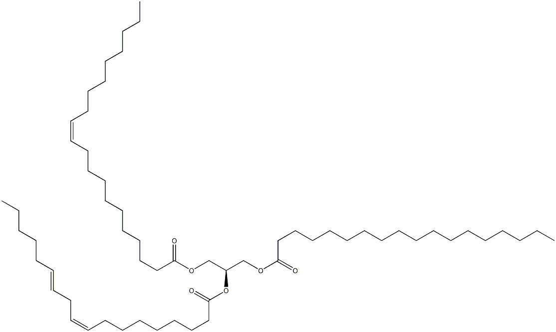 1-octadecanoyl-2-(9Z,12Z-octadecadienoyl)-3-(11Z-eicosenoyl)-sn-glycerol Struktur