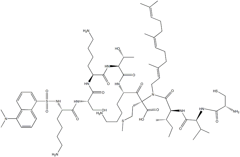 dansyl-lysyl-seryl-lysyl-threonyl-lysyl-(S-farnesyl)cysteinyl-valyl-isoleucyl-methionine Struktur