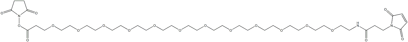 1-Maleinimido-3-oxo-7,10,13,16,19,22,25,28,31,34,37,40-dodecaoxa-4-azatritetracontan-43-oic acid succinimidyl ester Struktur