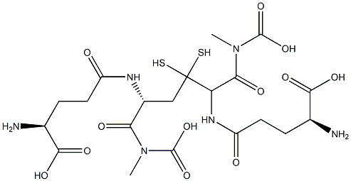 (2S)-2-amino-4-[[(1R)-2-[(2R)-2-[[(4S)-4-amino-4-carboxy-butanoyl]amino]-2-(carboxymethylcarbamoyl)ethyl]disulfanyl-1-(carboxymethylcarbamoyl)ethyl]carbamoyl]butanoic acid Struktur