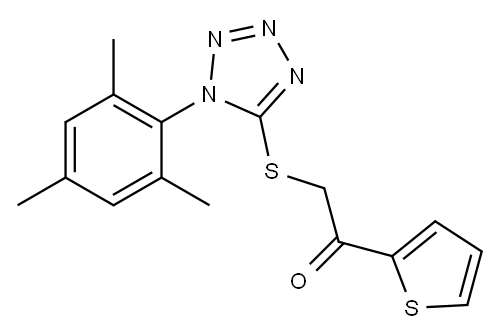 2-[(1-mesityl-1H-1,2,3,4-tetraazol-5-yl)thio]-1-(2-thienyl)ethan-1-one Structure
