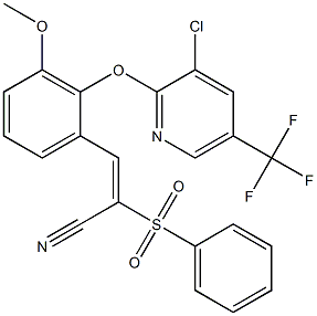 (E)-3-(2-{[3-chloro-5-(trifluoromethyl)-2-pyridinyl]oxy}-3-methoxyphenyl)-2-(phenylsulfonyl)-2-propenenitrile 化学構造式