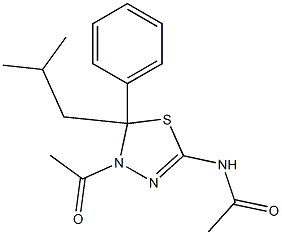 N-(4-acetyl-5-isobutyl-5-phenyl-4,5-dihydro-1,3,4-thiadiazol-2-yl)acetamide Struktur