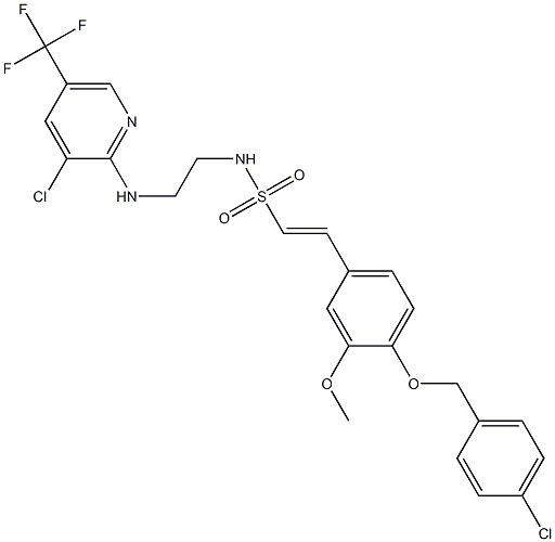 (E)-2-{4-[(4-chlorobenzyl)oxy]-3-methoxyphenyl}-N-(2-{[3-chloro-5-(trifluoromethyl)-2-pyridinyl]amino}ethyl)-1-ethenesulfonamide Struktur