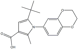 5-(tert-butyl)-1-(2,3-dihydro-1,4-benzodioxin-6-yl)-2-methyl-1H-pyrrole-3-carboxylic acid 结构式