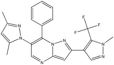 6-(3,5-dimethyl-1H-pyrazol-1-yl)-2-[1-methyl-5-(trifluoromethyl)-1H-pyrazol-4-yl]-7-phenylpyrazolo[1,5-a]pyrimidine Struktur