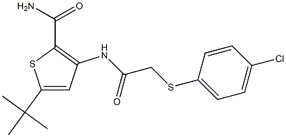 5-(tert-butyl)-3-({2-[(4-chlorophenyl)thio]acetyl}amino)thiophene-2-carboxamide 结构式