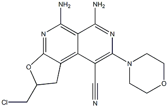5,6-diamino-2-(chloromethyl)-8-morpholin-4-yl-1,2-dihydrofuro[2,3-c]-2,7-naphthyridine-9-carbonitrile Struktur