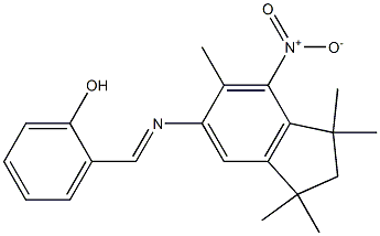 2-{[(1,1,3,3,6-pentamethyl-7-nitro-2,3-dihydro-1H-inden-5-yl)imino]methyl}phenol Struktur
