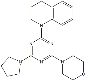 4-[4-tetrahydro-1H-pyrrol-1-yl-6-(1,2,3,4-tetrahydroquinolin-1-yl)-1,3,5-triazin-2-yl]morpholine Struktur