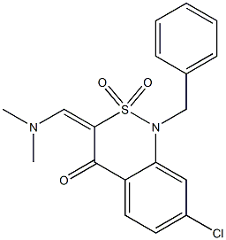 1-benzyl-7-chloro-3-[(dimethylamino)methylidene]-1,2,3,4-tetrahydro-2lambda~6~,1-benzothiazine-2,2,4-trione Struktur