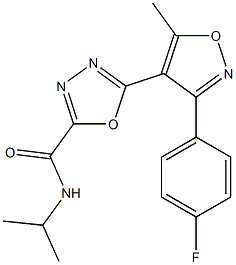 5-(3-(4-fluorophenyl)-5-methylisoxazol-4-yl)-N-isopropyl-1,3,4-oxadiazole-2-carboxamide 化学構造式
